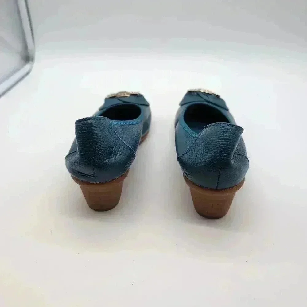 Rare Golddipenguin Blue Leather Heeled slipper rubber sole sz 5